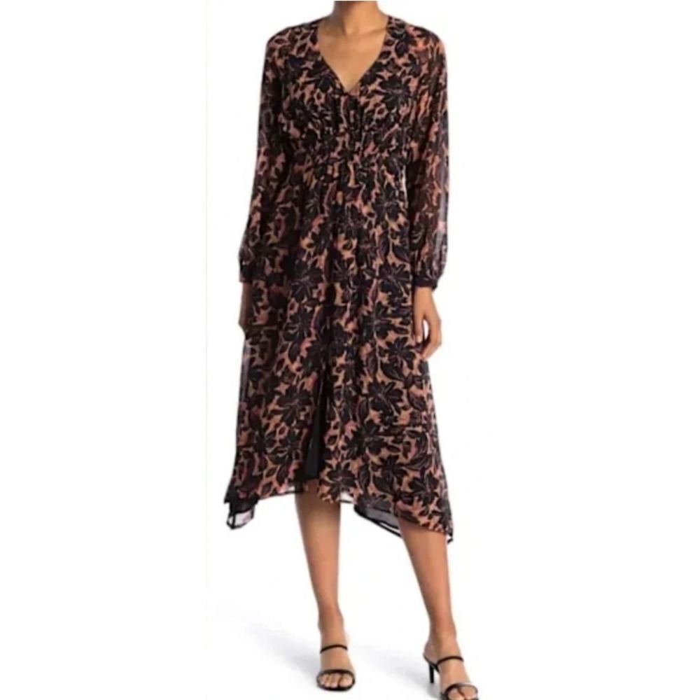 ASTR The Label Pemberly Floral Midi Dress Sixe XL Smocked Boho Slit Romantic